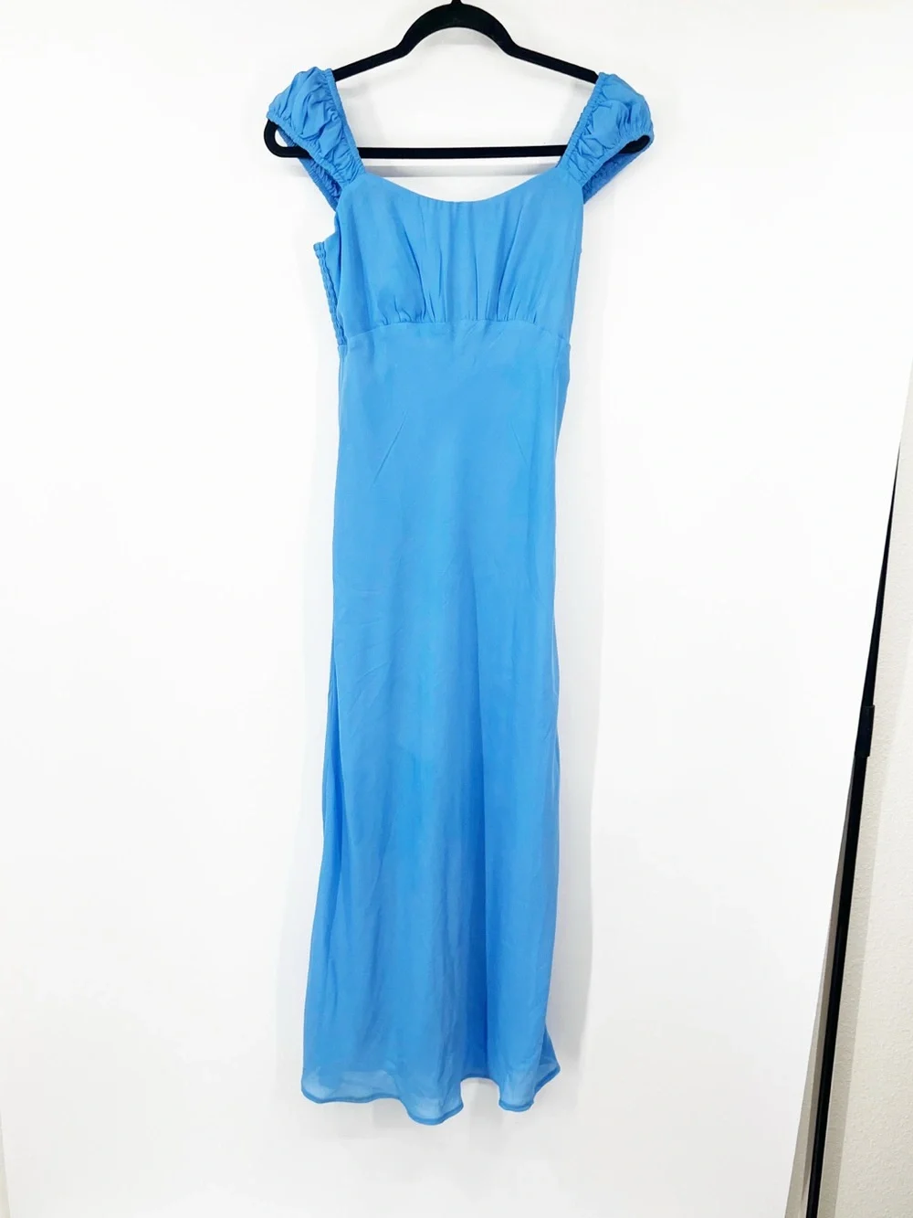 Abercrombie & Fitch Gathered Sleeve Maxi Dress Blue
